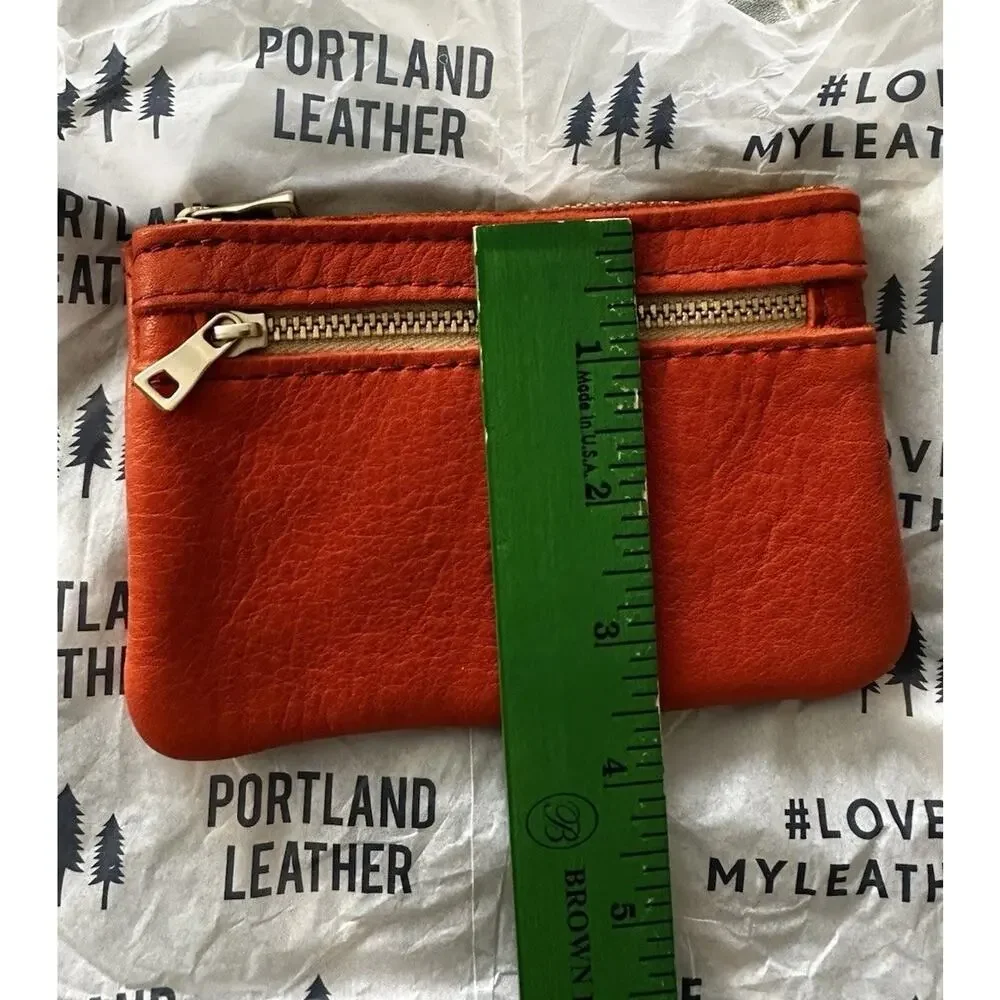 New Portland Leather Double Zip Koi Orange Leather Change Purse Gold Zipper NLA - Picture 6 of 6